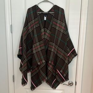 Tommy Hilfiger Plaid Poncho - Brown, Pink, Green